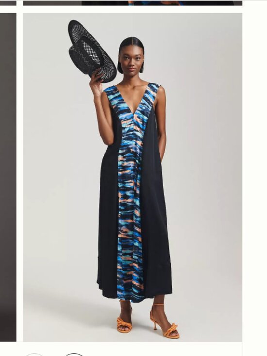 Maeve Dresses & Skirts - Maeve Black V-neck Maxi Dress Watercolor size 6 NWT